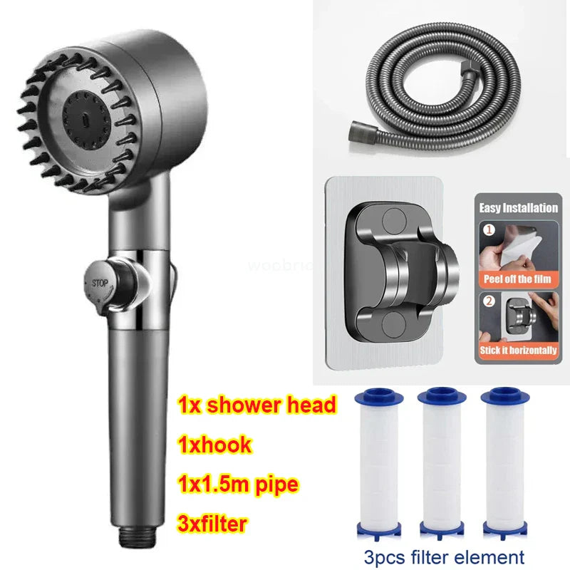 Kit de chuveiro de alta pressão com 3 modos de pulverização ajustável com massagem para banheiro.