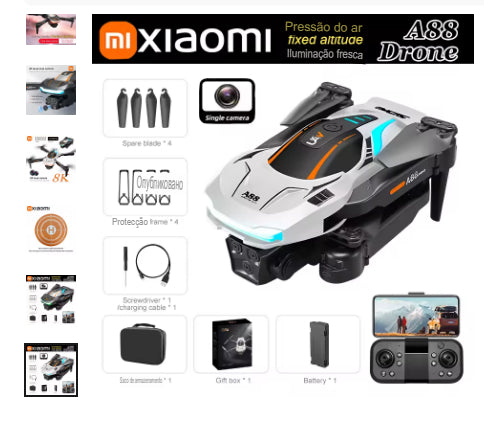 Drone Xiaomi A88 Pro 8K Câmera Dupla HD 5G GPS Fluxo Óptico Prevenção de Obstáculos Dobrável.